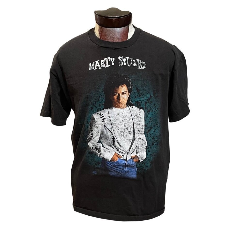 Vintage 90s Marty Stuart‎ Hanes Ultraweight Country Music T-Shirt Black X Large